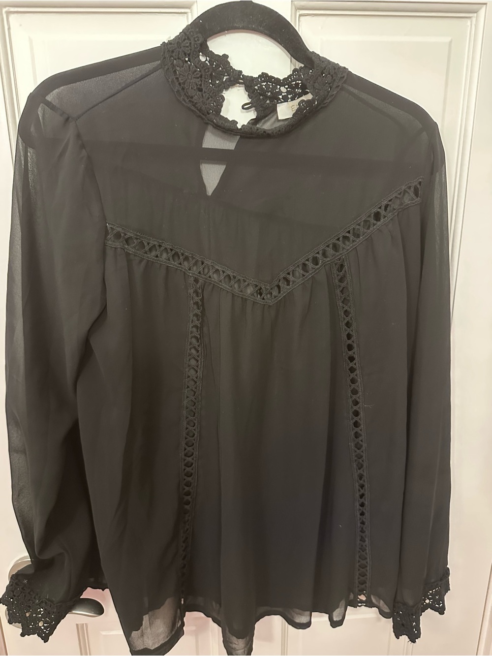 entro Black Sheer Lace-Trim Blouse